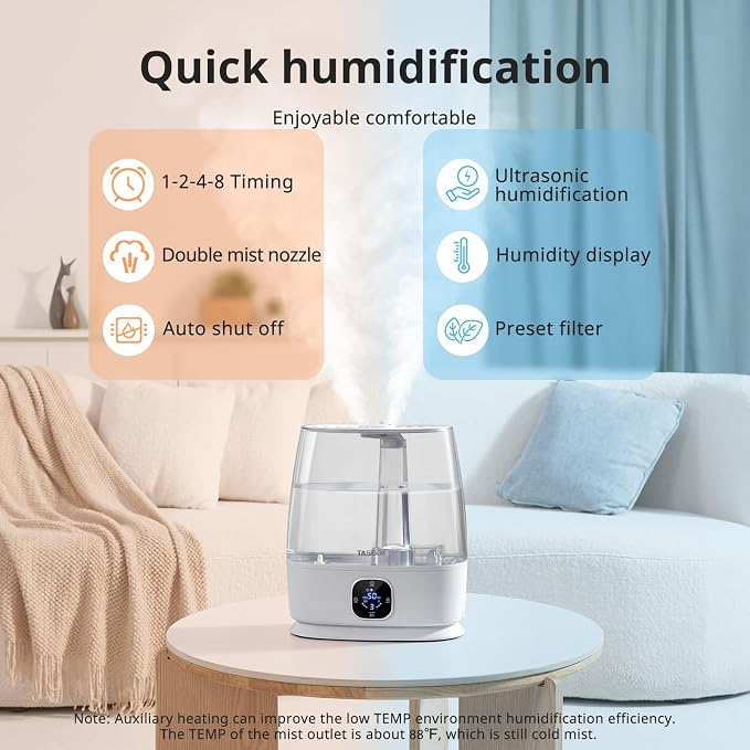 Humidifiers for Bedroom Home, 6L Cool and Warm Mist Air Humidifier for Large Room Baby Nursery, 50H Easy Clean and Top Fill, Quiet with Ultrasonic, Essential Oils, Auto Mode, for House, Plants - Image 4