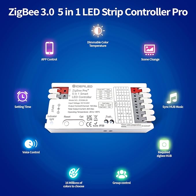 GIDEALED Smart ZigBee 3.0 LED Controller 5 in 1, Require ZigBee Hub Bridge - Image 2