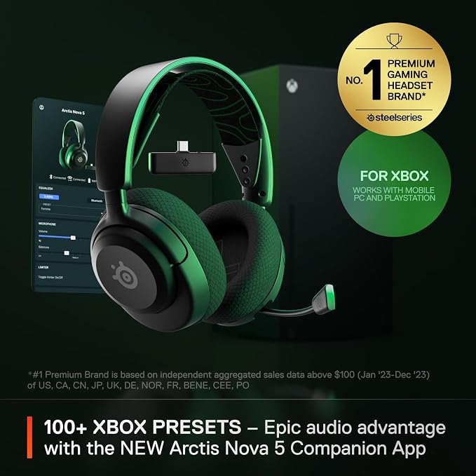 SteelSeries Arctis Nova 5X Wireless Multi-System Gaming Headset — Neodymium Magnetic Drivers — 100+ Audio Presets — 60 HR Battery — 2.4GHz or BT — ClearCast Gen2.X Mic — Xbox, PC, PS, Switch, Mobile - Image 2