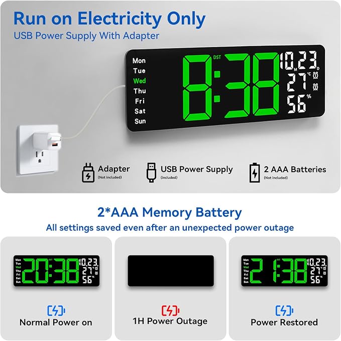 Digital Wall Clock Large Display, 17.3" Digital Clock - Image 9