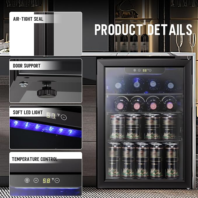 Antarctic Star 2.6cu.ft Wine Cooler/Cabinet Beverage Refrigerator, Small Mini Wine Cellar Fridge, Beer Soda Clear Front Glass Door, Quiet Operation, Adjust Temperature, Freestanding, Black - Image 3