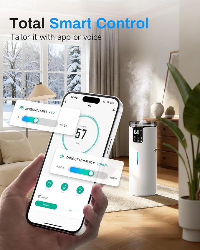 16L Smart Humidifier large room, Whole house Humidifier for Home 1500 sq.ft with APP/Voice/Remote Control, Ultrasonic Cool Mist Humidifiers for Bedroom, Plants, office with Tube, White - Image 4