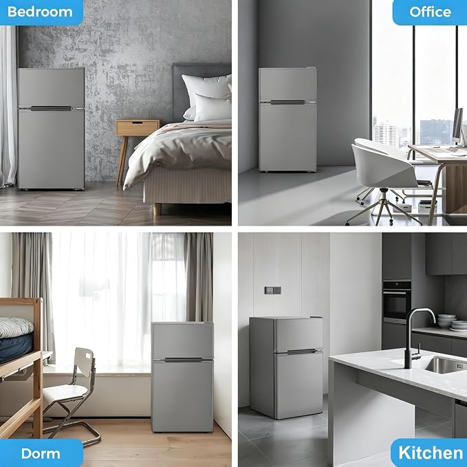Kismile 3.2 Cu.Ft Mini Fridge with Freezer, 2 Door Dorm Refrigerator Grey | Adjustable Thermostat, Removable Shelves, Food & Beverage Storage, Dorm Mini Fridge for Bedroom/ Office/ College/ Apartment - Image 7