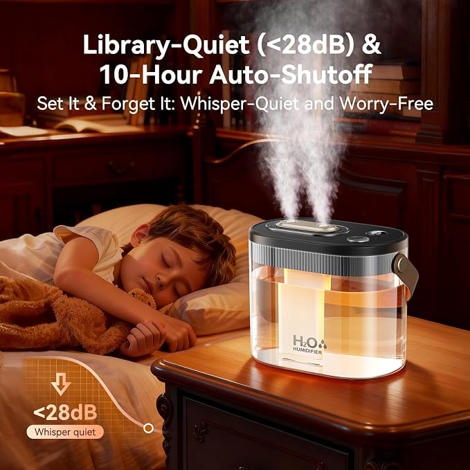 DIGIX Rechargeable Portable Humidifier-Smart Display,Night Light,Easy Clean,1.4L Small Humidifiers for Bedroom Baby, Personal Mini Humidifier for Travel Home Plants,3 Mist Modes, Auto Shut-Off (Black) - Image 8