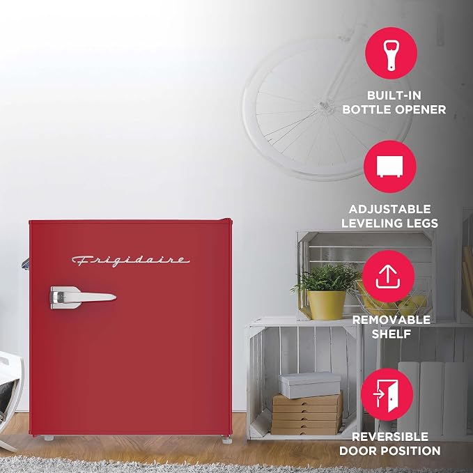 Frigidaire EFR176-RED 1.6 cu. ft. Retro Bar Fridge with Side Bottle Opener, Red - Image 3