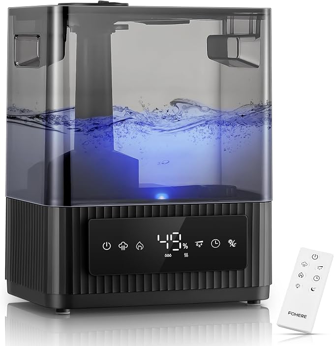 FOHERE Smart Humidifiers for Bedroom, 6L Warm and Cool Mist Quiet Humidifier with 60H Runtime, Humidity Control, Oil Diffuser, Sleep Mode, 12H Timer, Light, Top Fill Ultrasonic for Home Baby Plant by HOME