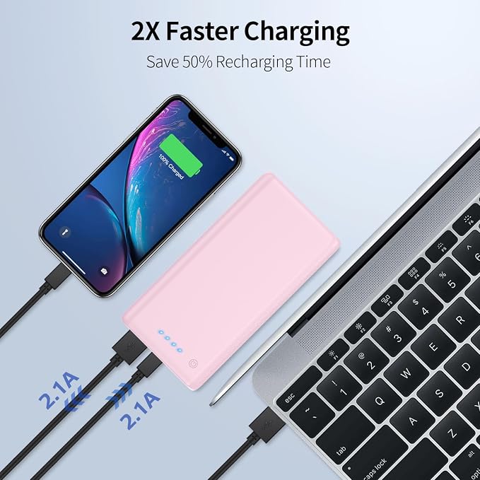 Portable Charger Power Bank 26800mah,Ultra-High Capacity Safer External Cell Phone Battery Pack,2 USB Output High Speed Charging Power bank Compatible with iPhone 17/16/15/14/13 Samsung Android-Pink - Image 2