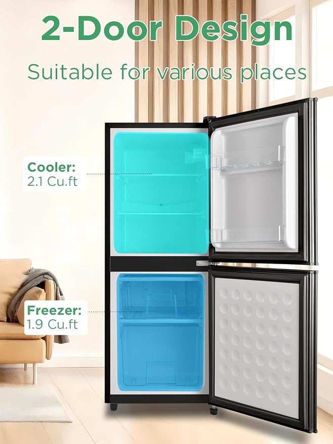 F.W.WOOLWORTHS 4.0 Cu.Ft Refrigerator with Freezer | Compact Fridge with 2 Doors for Office, Kitchen, Dorm and Bedroom, 7 Level Temp Adjustable Thermostat, Black - Image 4