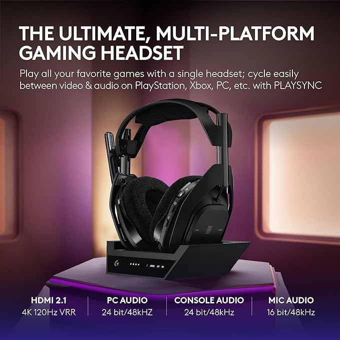 Logitech G Astro A50 X Multi-Platform Wireless Gaming Headset - Black | For PS5, Xbox, PC, Switch - PLAYSYNC Video & Audio Switcher, HDMI 2.1 4K 120Hz VRR, 24bit/48kHz, <24hr Battery, 2.4GHz & BT - Image 2