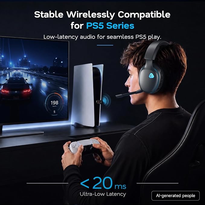 AOC 2.4GHz Wireless Gaming Headset for PS5, PS4, Switch, 45Hr, Space Gray | Bluetooth 6.0 Gaming Headphones with Noise Canceling Mic, 7.1 Virtual Surround, Great for Fortnite & Call of Duty/FPS Gamers - Image 2
