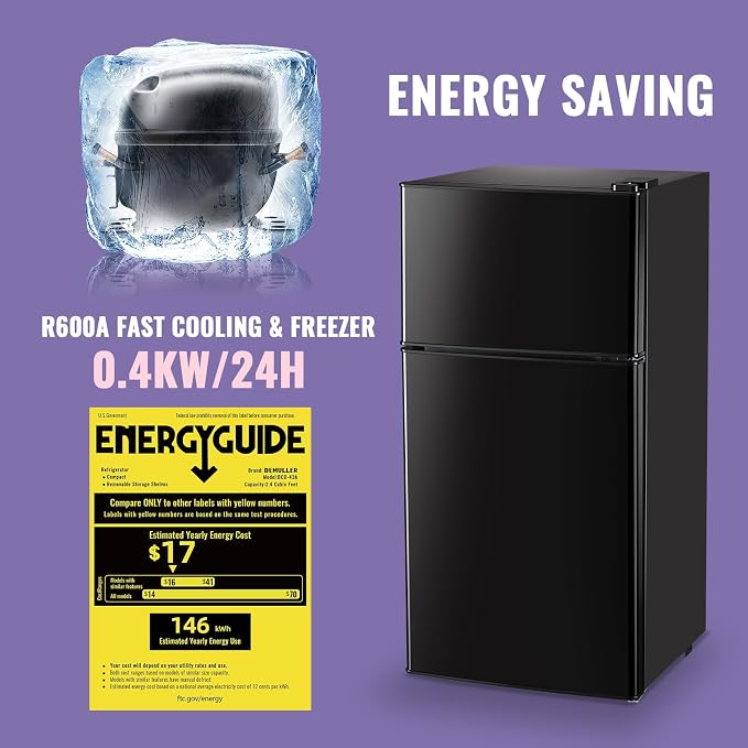 2.4 Cu.Ft Small Refrigerator with Freezer Mini Fridge Removable Plastic Shelves Ideal for Apartment,Dormitory Black - Image 7