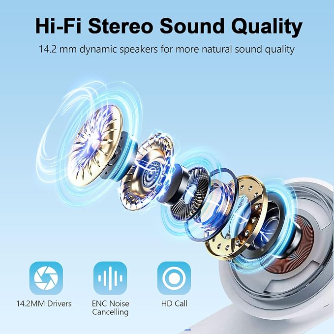 Wekily Wireless Earbuds, Bluetooth 5.3 Headphones LED Power Display, 2025 New Wireless Earphones, 4 ENC Noise Cancelling Mic, HiFi Stereo, 48H Playtime Mini Case IP7 Waterproof for Work & Play - Image 4