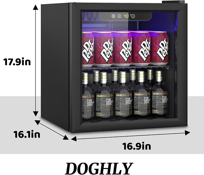 DOGHLY 1.3 Cu.ft Mini Fridge Glass Door, 60 Cans Beverage Refrigerator | Drink Fridge for Soda Beer Wine, Manual Temperature Control, Removable Shelf, Quiet Beverage Cooler for Office, Dorm, Bar - Image 3