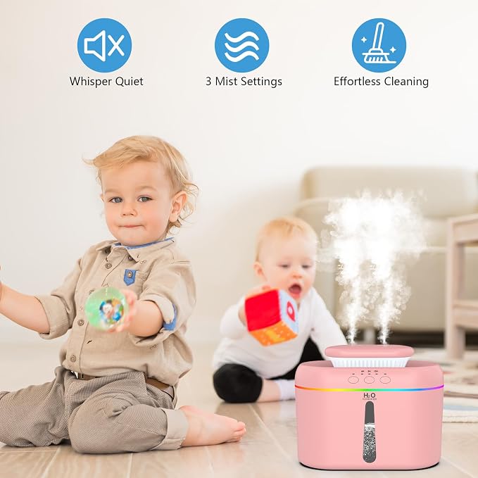 2L humidifiers for bedroom Room Home Ultra-Quiet 28 dB Quiet Supersized Cool Mist Air Humidifier for Baby Nursery，Dual Nozzie，Easy to Clean & Fill, 7 Color NightLight (Light Pink) - Image 3