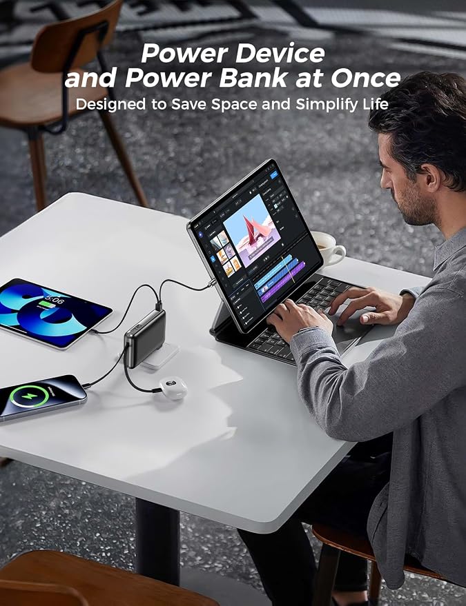 Portable Charger with Built-in Cables & Wall Plug, 10000mAh Power Bank, 4 Outputs 22.5W USB C Fast Charging, Slim Travel Battery Pack with LED Display for iPhone 17/16/15/14, Black - Image 5