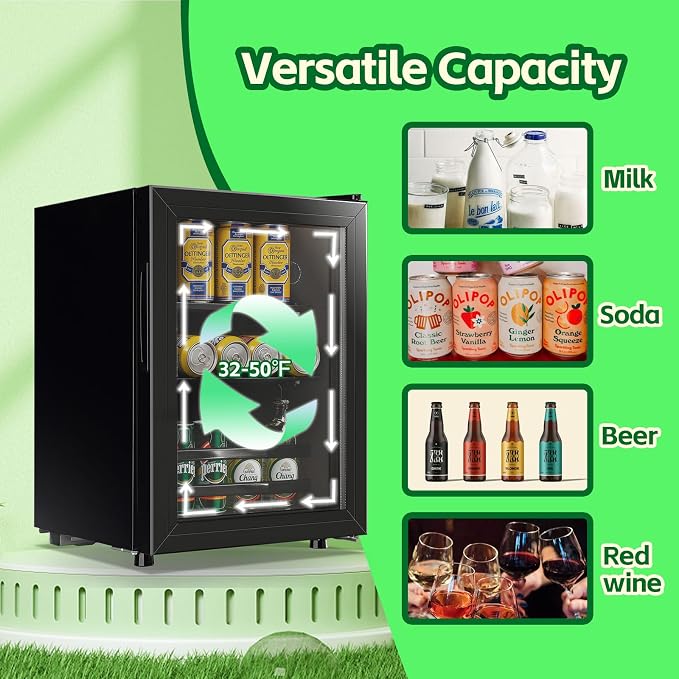 Beverage Refrigerator Cooler 1.3 Cu.Ft 45 Can Mini Small Fridge Black | Large Capacity with Glass Door, Adjustable Shelves for Soda Beer Wine, Perfect for Home Bar Office - Image 4
