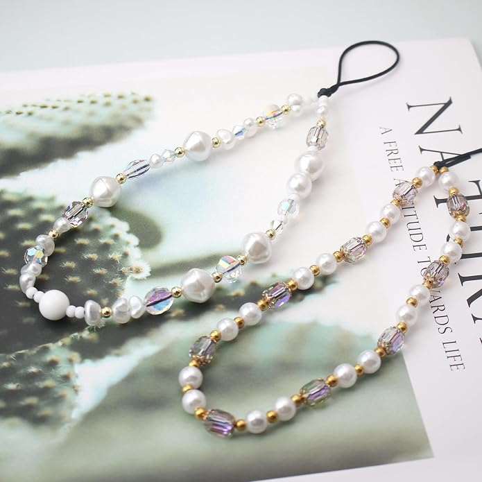 CMVFYL Beaded Camera Wrist Strap, Cute Phone Charms Strap, Pearl Bracelet Wrist - Image 2