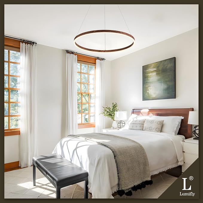 LED Ring Chandelier 24 Inches Round Chandelier Wood Grain Finish Dimmable LED - Image 3
