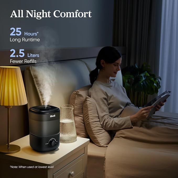 LEVOIT Classic 160 Top-Fill Ultrasonic Cool Mist Humidifier, Super Easy to Fill and Clean, Quiet Operation for Bedroom Home Baby & Plants, Auto Shut-off for Safety, 360° Rotating Nozzle, 2.5L, Black - Image 4