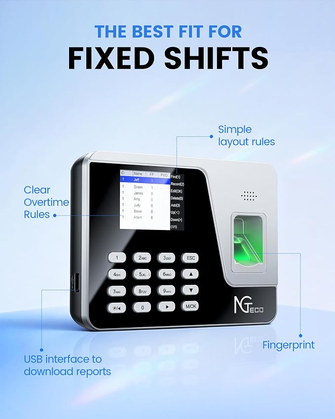 NGTeco Fingerprint & PIN Time Clock, Standalone Biometric Punch Machine - Image 7