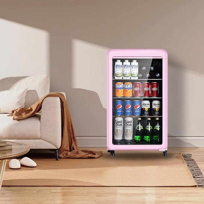Retro Beverage Refrigerator Cooler, 3.2 Cu.ft Mini Fridge with Glass Door for Soda Beer Wine, Beverage Cooler Prefect for Home, Bar - Image 7