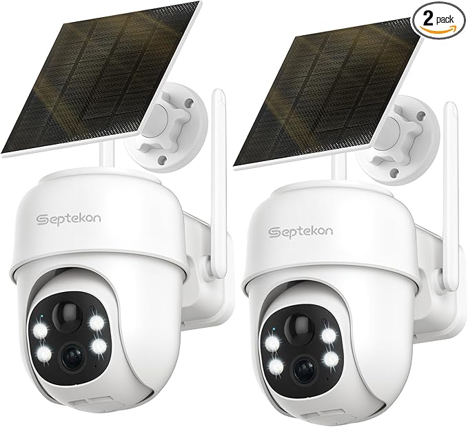 Septekon 360°PTZ Security Cameras Wireless Outdoor 2 Pack, 2K Solar Battery by Septekon