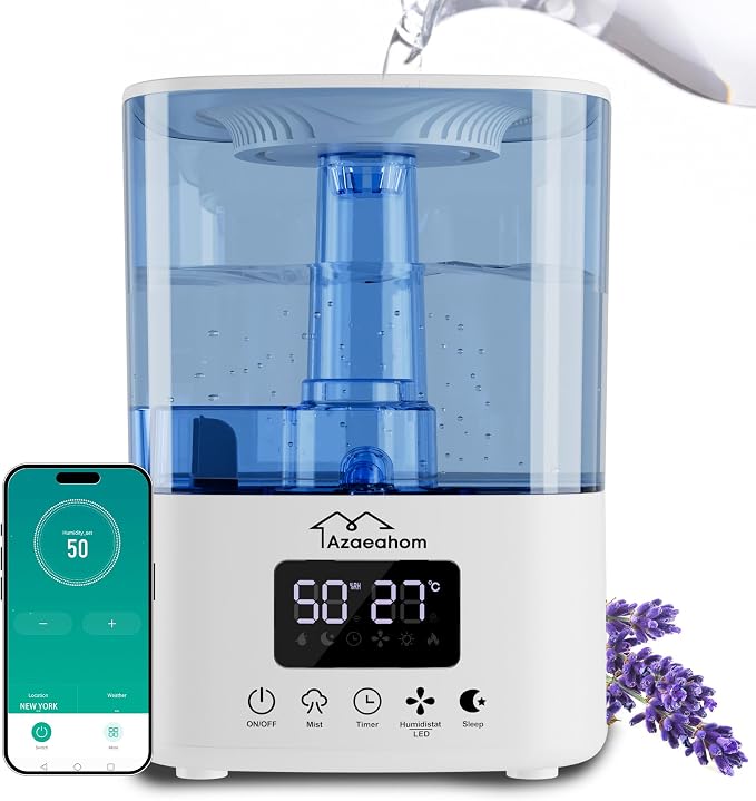 Smart Humidifiers for Bedroom, Top Fill 4L Cool Mist Air Humidifier for Large Room, Essential Oil Diffuser App Control, Fast Symptom Relief, Nightlight, 12H Quiet Runtime for Baby, Plant by Azaeahom
