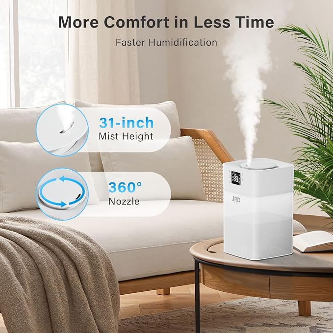 JRD 4L Humidifiers for Bedroom, Cool Mist Humidifier for Large Room, 40H Runtime, 360° Nozzle, Night Light for Home, Office, Baby Nursery, Plants（White） - Image 5