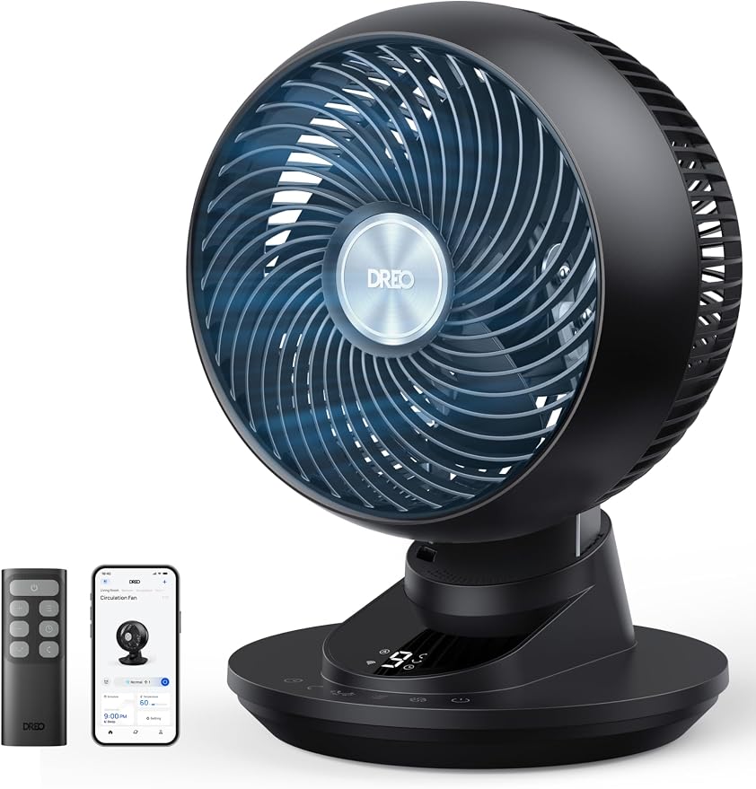 DREO Smart Fan for Bedroom, Powerful 85 ft Airflow, 12 Inches, Desk Fans in 20dB Quiet, 90°+90° oscillating fans, App/Voice Control, 9 Speeds & 8/12H Timer for Home Office Dorm by DREO