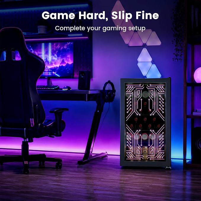 Electactic 3.2 Cu.Ft Gaming Beverage Refrigerator, LED Lighted Glass Door Compact Space-Saving, Adjustable Temperature Wine Cooler for Gaming Room - Image 6