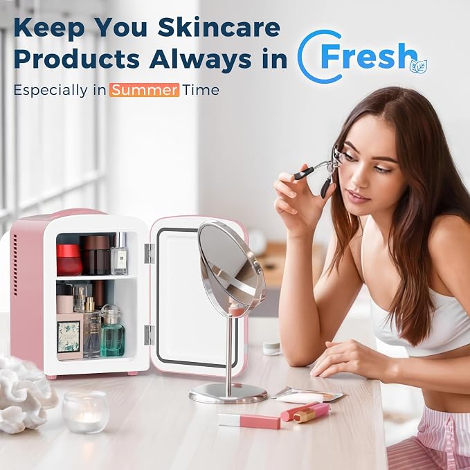 Antarctic Star 4L/6 Cans Compact Refrigerator,Portable Mini Fridge Skin Care,Cooler and Warmer for Bedroom,Car,Office & Dorm, Small Cooler for Cosmetics/Beverage/Food,PINK - Image 5