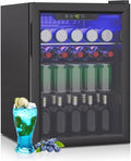 95 Can Mini Fridge, 2.6 Cu.Ft Beverage Refrigerator Glass Door | Drink Cooler for Soda Wine Beer, Adjustable Temp Small Fridge for Home Office Bar, Reversible Door, Black (40-61℉) by Unknown
