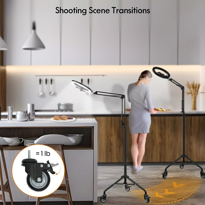 LUXSURE Tripod for iPhone with Ring Light, Overhead Camera Mount with Casters - Image 3