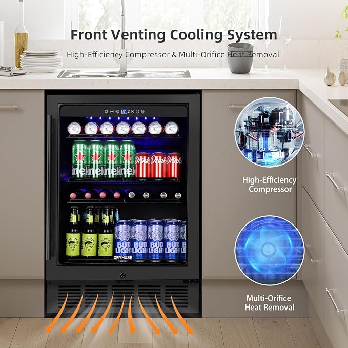 Beverage Refrigerator 24 Inch, 180 Can Drink Fridge with Glass Door, Under Counter or Freestanding Beverage Cooler for Soda, Beer, Wine – Quiet Cooling for Kitchen, Bar, Office, Black - Image 5