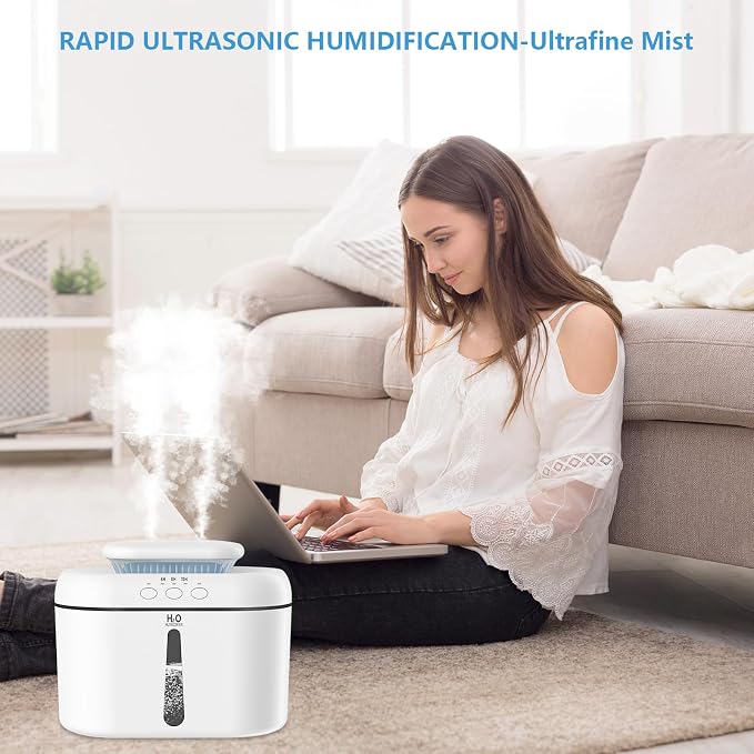 SZO Humidifiers for Bedroom Large Room, 2.5L Dual Nozzle Cool Mist Humidifier for Baby, 16dB Ultra Quiet, Top Fill, Slim Flat Design for Nightstand, Auto Shut-off - Image 2
