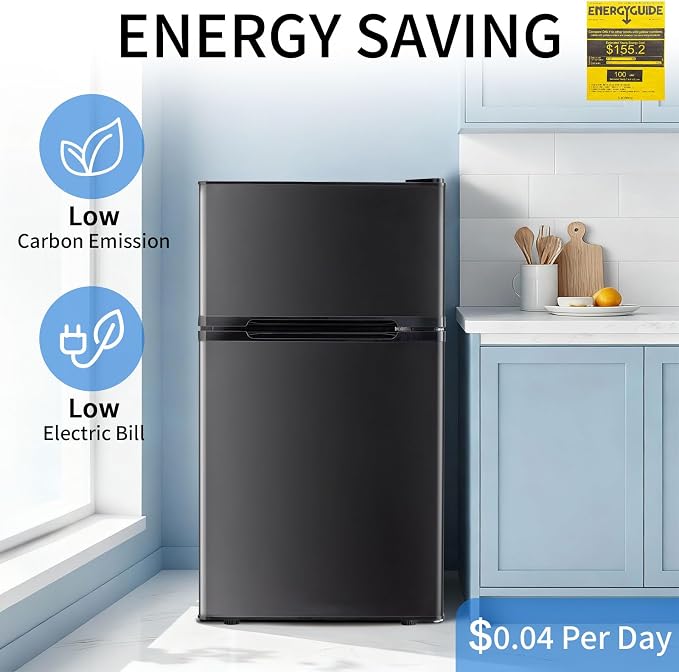 Refrigerator 3.2 Cu.Ft Mini Fridge with Freezer, 7-Temperature | Double Door Compact Refrigerator, Adjustable Thermostat & Removable Shelves for Dorm Apartment (2 Door) - Image 6