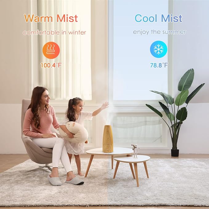 Cool Mist Humidifier,Elecameier Warm and Cool Mist Humidifier for Home/Bedroom with Remote Control Smart Air Humidifier for Desk/Office/Baby Bedroom 25dB Whisper Quiet with Auto Shut off light wood - Image 2