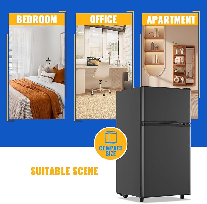 3.5 Cu.Ft Grey Mini Fridge With Freezer Compact Refrigerator for Dorm | Freestanding Fridge with 7 Level Adjustable Thermostat, Removable Shelves, Fast Cooling, Low Consumption - Image 8