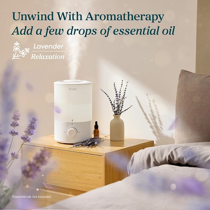 LEVOIT - Humidifiers for Bedroom - Quiet (3L Water Tank) - Cool Mist/Top Fill/Essential Oil Diffuser/25Watt - Home/Large Room - 360° Nozzle - Rapid Ultrasonic Humidification for Baby Nursery/Plant - Image 3