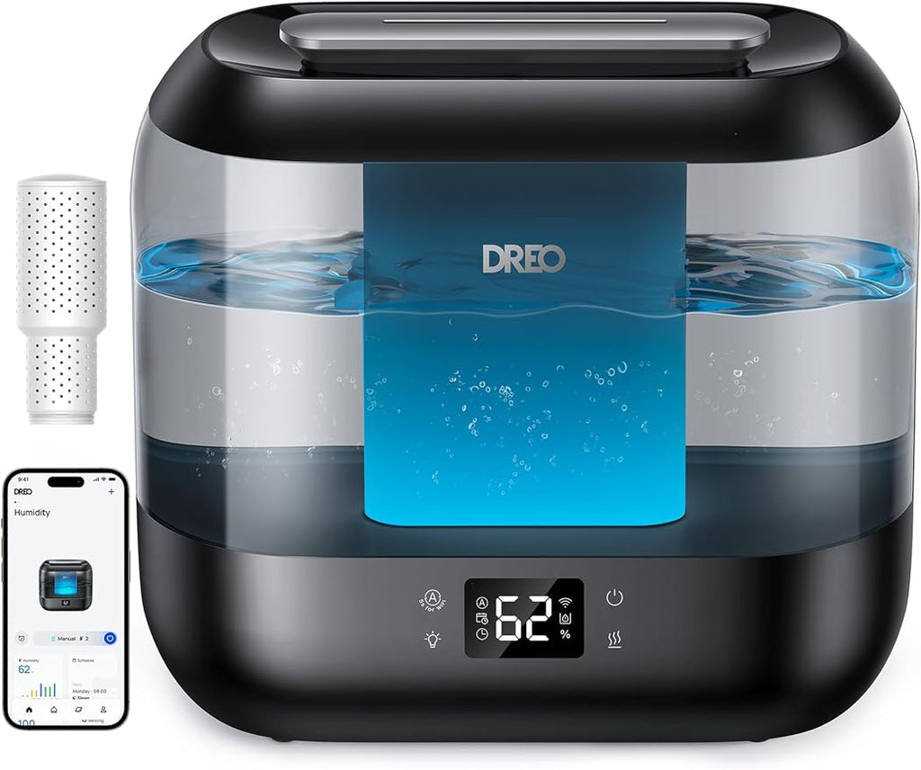 Dreo Smart Humidifiers for Bedroom-Filter Included, Top Fill 4L Humidifier Large Room with 28 dB, 36H Runtime, Touch/APP/Voice Control, Nightlight, Cool Mist Humidifiers for Baby, Plants, Ebony by DREO