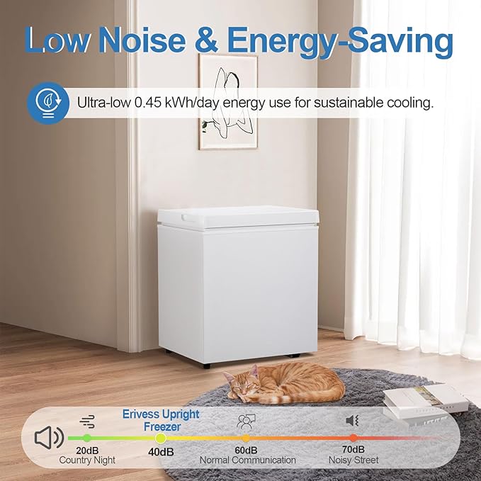 Erivess 2.0 Cu Ft Compact Chest Freezer, Mini Deep Freezer 7 Temp Settings | Energy Saving & Low Noise Free Standing Top open Door Small Freezer, Reversible Door, Removable Shelves, Small freezer, Home - Image 6