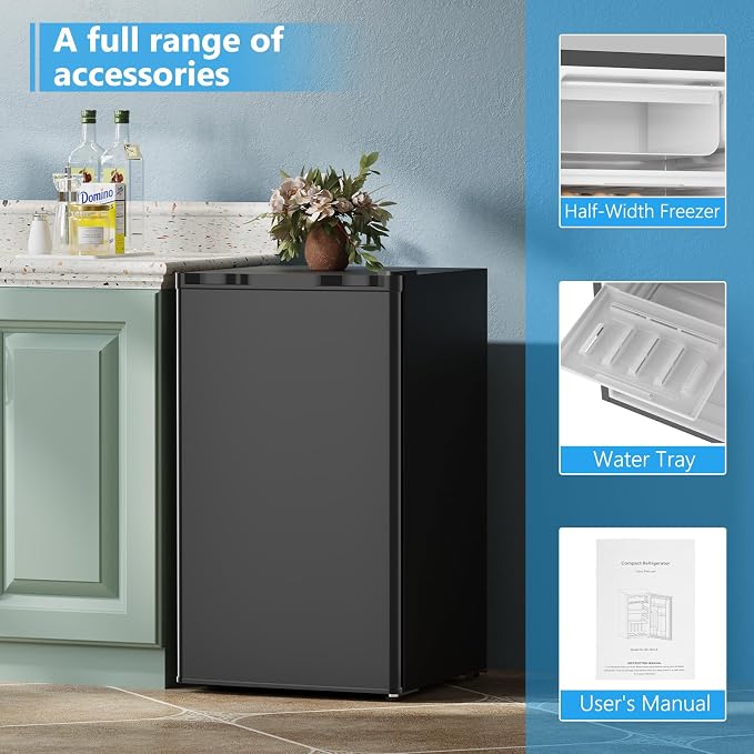 COWSAR 3.2 Cu.Ft Mini Fridge with Freezer for Bedroom Dorm, Black | Single Reversible Door, 7 Temperature Settings, Energy Saving, 2 Removable Glass Shelves, Small Refrigerator for Apartment - Image 7