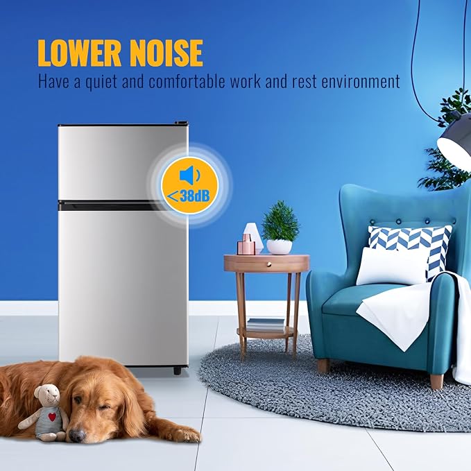 100L Silver Mini Fridge With Freezer Compact Refrigerator for Dorm | Freestanding Fridge with 7 Level Adjustable Thermostat, Removable Shelves, Fast Cooling, Low Consumption - Image 5