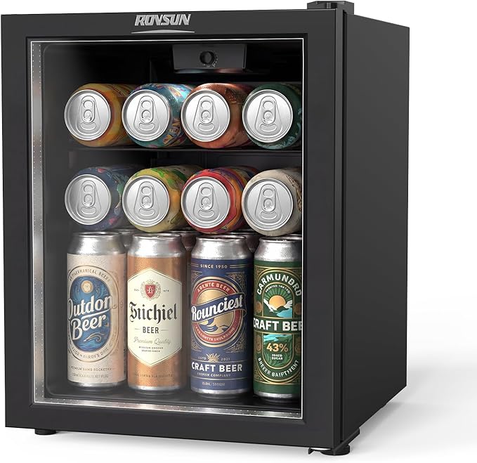 ROVSUN 1.0 Cu.Ft. Beverage Refrigerator Cooler-46 Cans, Mini Fridge with Glass Door, Quiet Compressor, LED Light, 43–64°F Adjustable Temperature, Freestanding Small Fridge for Home Office and Bedroom by ROVSUN