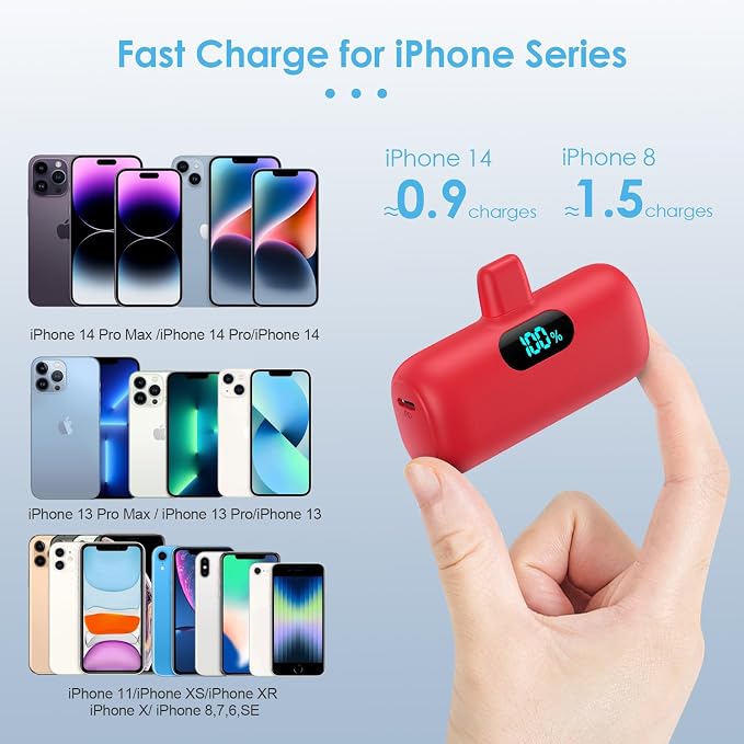 [2 Pack]Mini Portable Charger 5000mAh,Ultra-Compact 15W PD Fast Charging Power Bank,LCD Display Cute Battery Pack Backup Charger Compatible with iPhone 14/14 Pro Max/13 Pro/12/11/XR/8/7/6-Green+Purple - Image 3