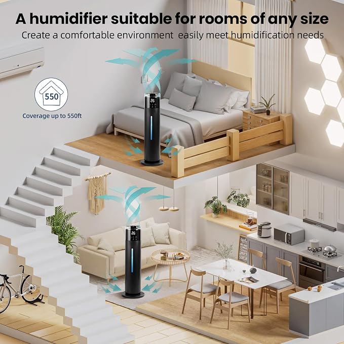 Large Humidifier for Bedroom, 8L/2.1Gal Ultrasonic Cool Mist, Remote control,Easy Clean with 350ML/H Large Mist Speed, Suitable for Kids Room Plant Yoga Study Room Office (Black) - Image 8