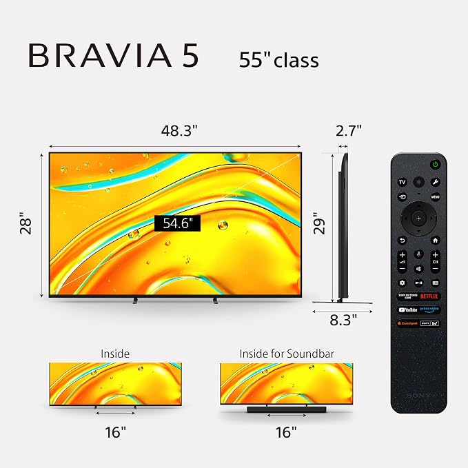 Sony 55 Inch BRAVIA 5 Mini LED 4K HDR Smart Google TV (K-55XR50) | XR Processor with AI Technology, Dolby Vision/Atmos, XR Backlight Master Drive, 120Hz Refresh Rate, 4K movie credits included - Image 5