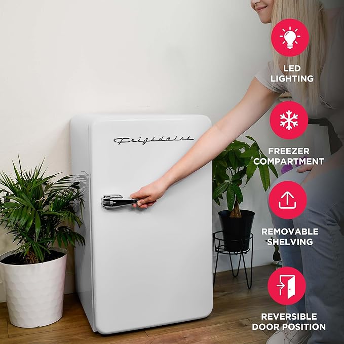 Frigidaire Retro Compact Refrigerator with Chiller, 3.2 cu ft Countertop Fridge, Built-In Bottle Opener, Rounded Corners, Premium, for Office, Bedroom, Dorm Room, Cabin, 18.5D x 20W x 31.5H (White) - Image 4