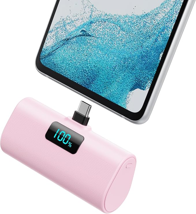 Mini Portable Charger USB C Power Bank,Upgraded 5500mAh PD Fast Charging Battery Pack Built-in USB-C Connector Travel Essential for iPhone17/17Pro/17Pro Max/Air/16 Plus/16Pro Max/15 Series -Pink by HETP