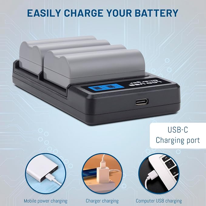 2-Pack EN-EL3e Battery with USB-C Dual Charger Compatible with Nikon D50 - Image 4